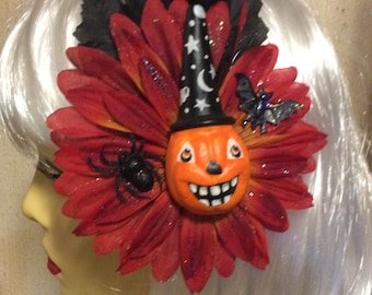 Pumpkin Jack O Lantern Hair Flower Pinup