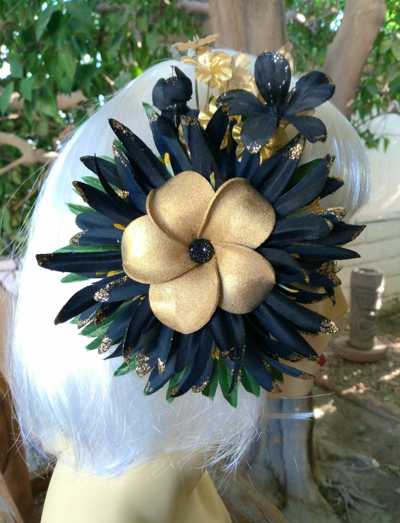 Midnight Exotica Hawaiian Hair Flower Clip/ Gold Plumeria Etsy
