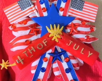 American Flag Corsage/ 4th of July Corsage Retro Pin/ Vintage Style Flag Corsage Pin/ Patriotic Flag Pin Corsage Brooch