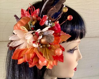 Vintage Feather Thanksgiving Harvest Turkey Hair Flower Clip