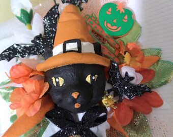 Halloween Corsage Black Cat Pumpkin Bats Pin Brooch