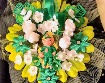 Vintage Style St Patrick's Day Corsage/ Vintage Leprechaun Pin Corsage Brooch