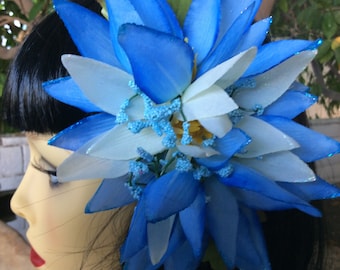 Blue Lotus Tiki Hair Flower Clip Zen Asian Hair