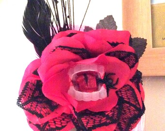 Vampire Rockabilly Large Blood Red Rose Gothic Psychobilly Hair Clip Fascinator