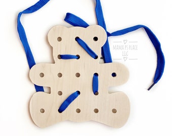 Teddy / Lacing Board / Teddy Bear / Toddler Busy Board / Montessori Toy / Waldorf Toys / Natural Toy