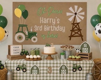 Oh Deere Birthday Banner / Farm Tractor Birthday Party Backdrop / Green Tractor Party Decor / Farm Theme / Custom Kids Birthday Sign