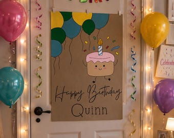 Personalized Birthday Door Banner / Custom Birthday Party Welcome Sign / Hand Painted Decoration / Custom Name Banner / Front Door Decor