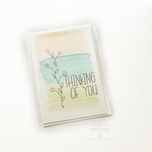 Carte faite à la main / Peinte à la main / Merci / Sympathie / Intérieur vierge / Aquarelle / Penser à vous / Carte vierge avec enveloppe / Carte pliée