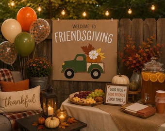 Friendsgiving Banner / Thanksgiving Party Backdrop / Fall Friendsgiving / Pumpkin Truck Party Sign / Cozy Autumn Gathering Banner / Thankful