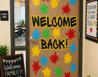 Welkom terug banner / terug naar school nacht / deurteken leraar / klasdecor / eerste schooldag / prikborddisplay / decoreren