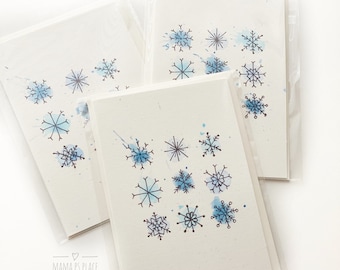 Handmade Card / Hand Painted / Blank Inside / Christmas Card / Snowflakes / Winter / Blue / Holiday / Blank Card with Envelope / Folded Card