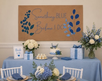 Something Blue Before I Do / Banner vrijgezellenfeest / Handgeschilderd decor bruidsdouche / Blauwe achtergrond bruidsbrunch / Bordje aangepaste bruid Party