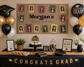 Custom Graduation Photo Banner / Road to Graduation Party / Kindergarten to Senior Year Picture Display / Personalized Grad Memory Banner