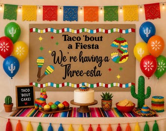 Taco Bout a Fiesta verjaardag banner / Three-esta Party Decor / Fiesta 3e verjaardag achtergrond / Taco Party Banner / Mexicaans thema verjaardag bord