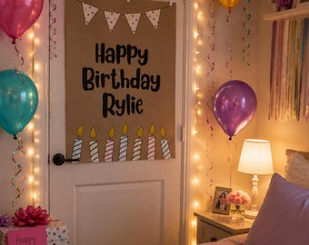 Personalized Birthday Cake Door Banner / Custom Birthday Party Welcome Sign / Hand Painted Birthday Door Decoration / Front Door Party Decor