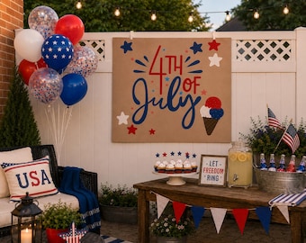 4th of July Party Banner / Patriotic Party Backdrop / Red White and Blue Party Banner / Independence Day Decor / Summer BBQ Party Sign / USA