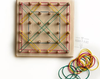 Geoboard / Wooden Peg Board / Montessori / Learning Toy / Sensory Board / Montessori / Toddler Gift / Preschool Toy / Waldorf