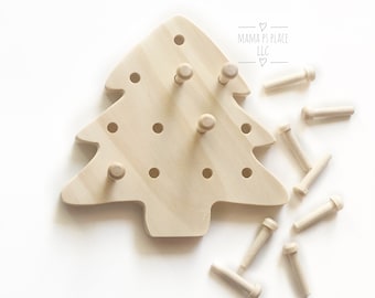 Tree / Peg Puzzle / Christmas Tree / Wooden Peg Board Game / Stocking Stuffer / Learning Toy / Montessori / Toddler Gift / Waldorf