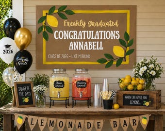 Graduation Banner / Lemon Theme / Graduation Party Decor / Freshly Graduated / Lemonade Backdrop / Personalized Graduation Sign / Grad Party