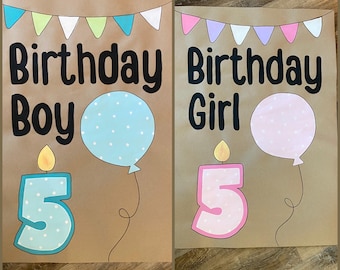 Birthday Boy / Birthday Girl / Custom Age / Door Banner / Personalized / Hand Painted / Kids Birthday Door Decoration / Party Entrance Sign