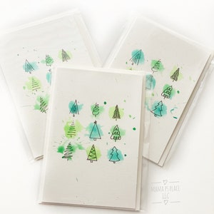 Handgemaakte kaart / handgeschilderd / blanco binnenin / kerstkaart / kerstboom / groen / vakantie / blanco kaart met envelop / gevouwen kaart