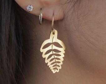 Sterling Silver Or Brass (You Choose) Fern Leaf Cut-Out Earrings By Mindful Adornment - Handmade, Nature Inspired Jewelry, Forest Jewelry