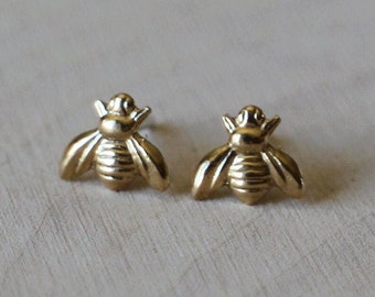 Brass And Sterling Silver Honey Bee Stud Earrings by Mindful Adornment - Honeybee Jewelry, Bumblebee Earrings, Simple Earrings, Minimalist