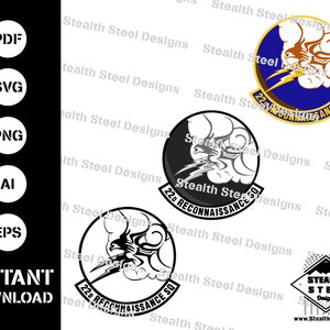 May include: A digital download of three vector graphics depicting the emblem of the 22nd Reconnaissance Squadron. The emblem features a stylized cloud with lightning bolts and the text "22nd Reconnaissance Squadron".