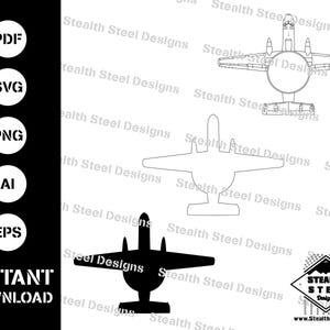 May include: A black and white line drawing of a plane with the text "Stealth Steel Designs" repeated around the image.