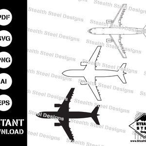 Könnte beinhalten: Eine Schwarzweiß-Umrandung eines Flugzeugs mit den Worten "Stealth Steel Designs", die sich um das Bild wiederholen. Das Flugzeug ist auch in einer durchgehenden schwarzen Silhouette dargestellt.