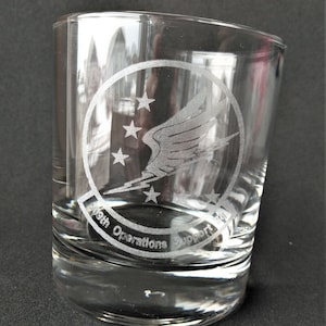 Laser Etched Whiskey Glass-Squadron Patch or Aircraft