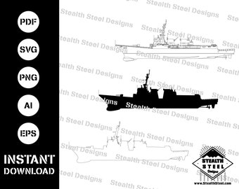 Arleigh Burke-Guided-Missile-Destroyer-DDG-Side-View-SVG-AI-eps-pdf-vettoriale