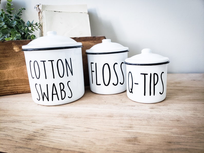 Bathroom Decor Q Tip Storage Container Rae Dunn Inspired Restroom Farmhouse Canisters