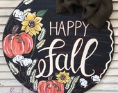 Happy Fall Door Hanger, Fall Door Hanger, Pumpkin Door Hanger, Cotton Door Hanger, Sunflower Door Hanger, Autumn Decor, Fall, Pumpkin