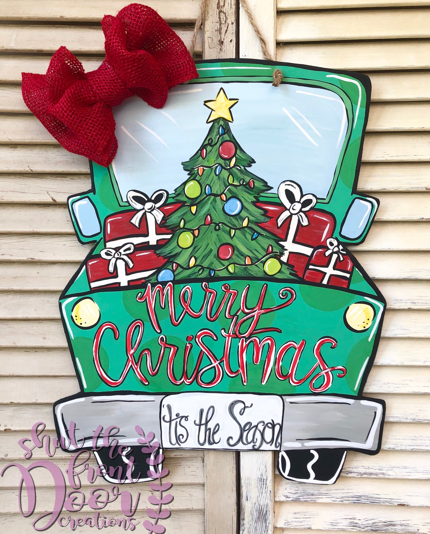 Christmas Door Hanger Merry Christmas Sign Christmas Truck Etsy