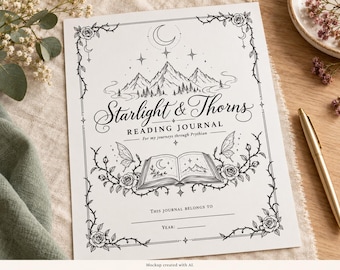 Reading Journal Printable, Romantasy Book Tracker with Celestial Coloring Pages, 10-Page PDF