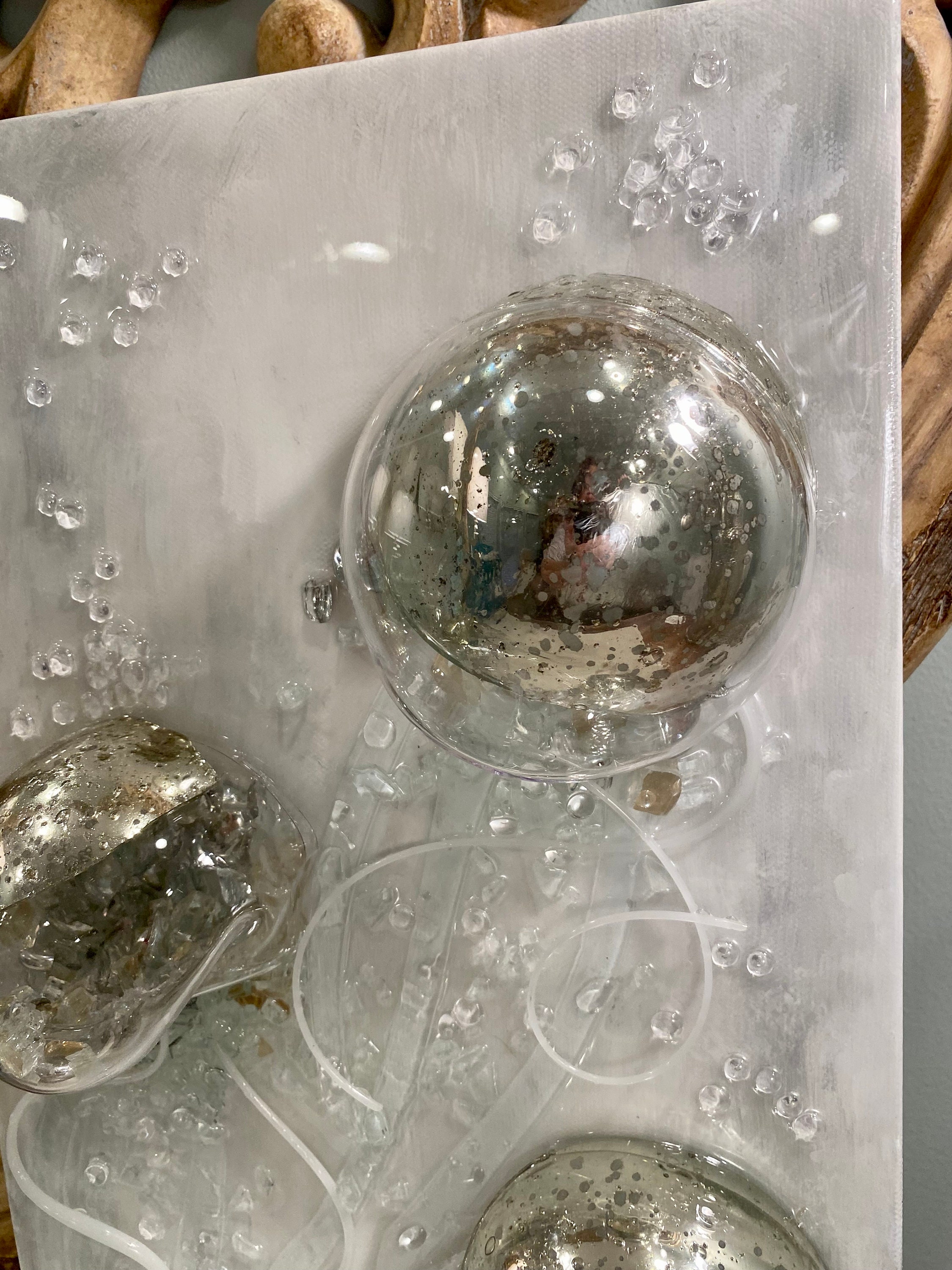 Jellyfish Broken Glass Wall Art on Gallery Wrapped Canvas, Mercury Glass, Ocean, Water Art