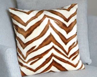 Minky Zebra Print Throw Pillow - Brown and Beige Decorative pillow