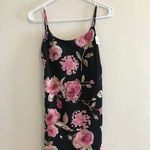 Black Summer Dress With Pink Flowers - Small
