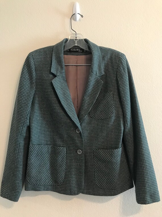 1980's Earthy Green Houndstooth Plaid Blazer - Sma