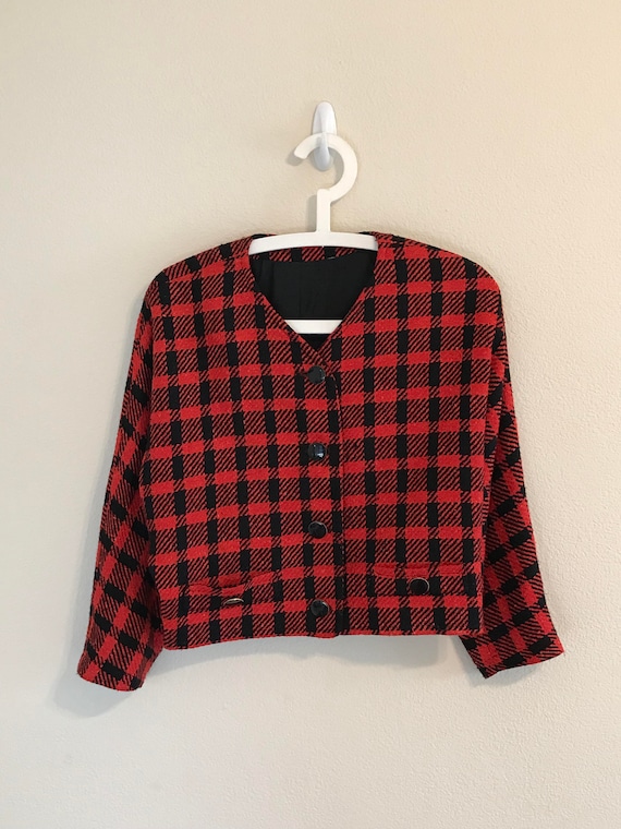 1950's Black and Red Plaid Cropped Blazer