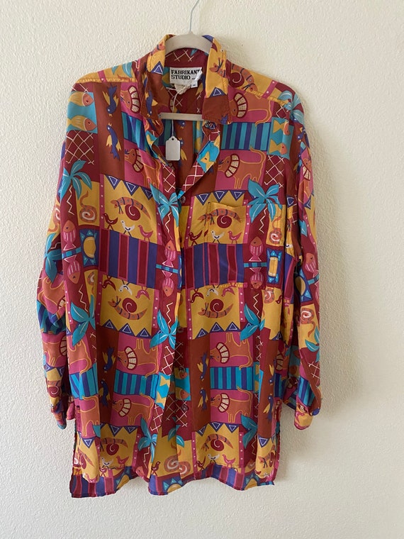 1990's Oversized Silk Blouse - Gem