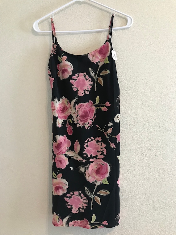 Black Summer Dress With Pink Flowers - Small