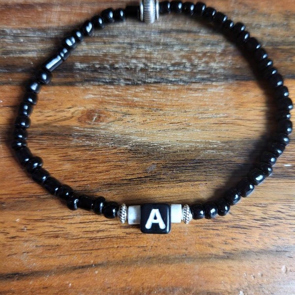 Men's personalized bracelet, up to 5 letters, custom made bracelet, boys bracelet, glass, howlite & silver beads, handmade-free shipping