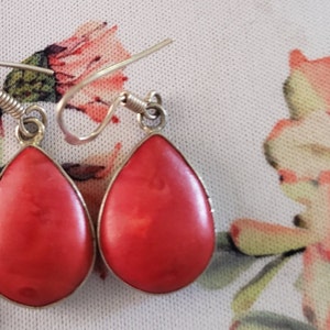 Red Coral and silver earrings, Christmas earrings-beach-trendy-most popular-happy earrings- Boho chic, Handcrafted, Free Shipping