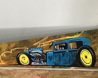 Hand painted rat rod hand saw pinstriping