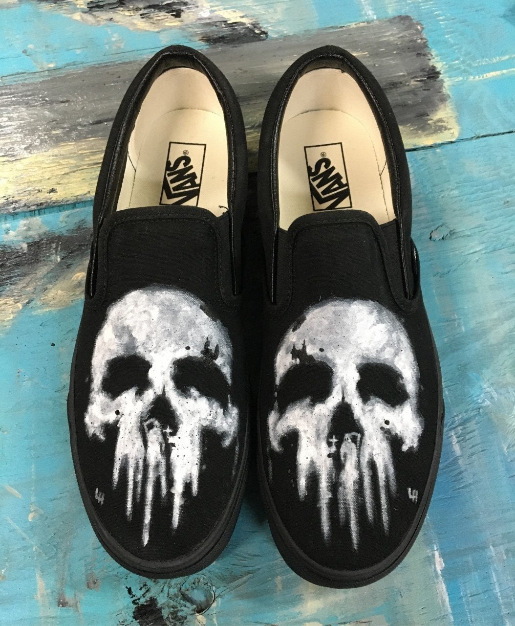 Hand Painted Skulls on a Pair of Vans Slip on Shoes Size 11 US - Etsy