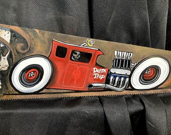 Hand painted rat rod hand saw pinstriping