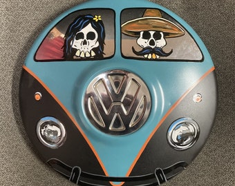 Pancho Villa and wife Mexican hand painted vintage vw hubcap vw bug beetle bus volksrod baja volkswagen