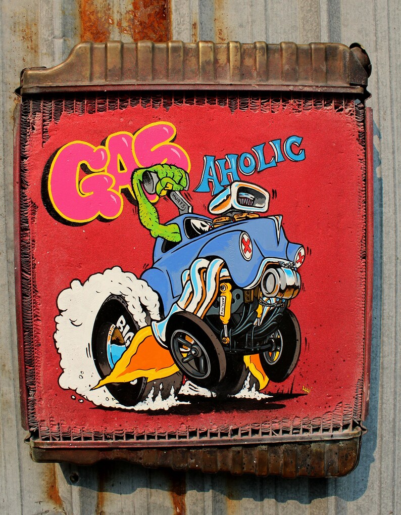 Gasser Cartoon Hot Rod Car Radiator Hand Painting Painted Ford Chevy ...